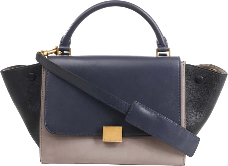 Celine CELINE Trapeze Leather 2Way Handbag in Navy Blue x Taupe x Black