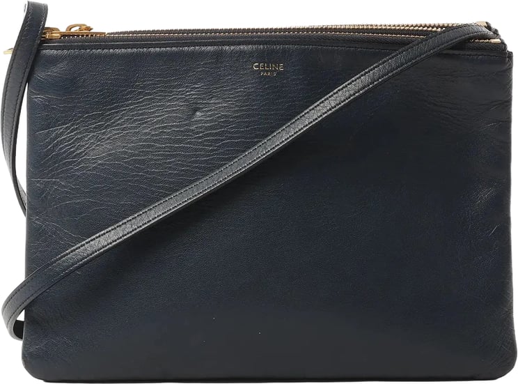 Celine Celine Trio Large Leather Crossbody bag in Navy Blue