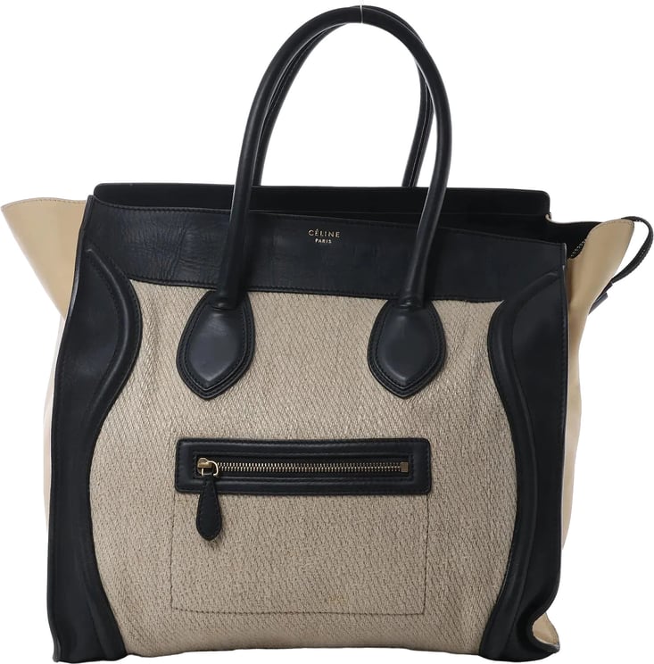 Celine Celine Luggage Large Canvas & Leather Handbag in Beige x Black
