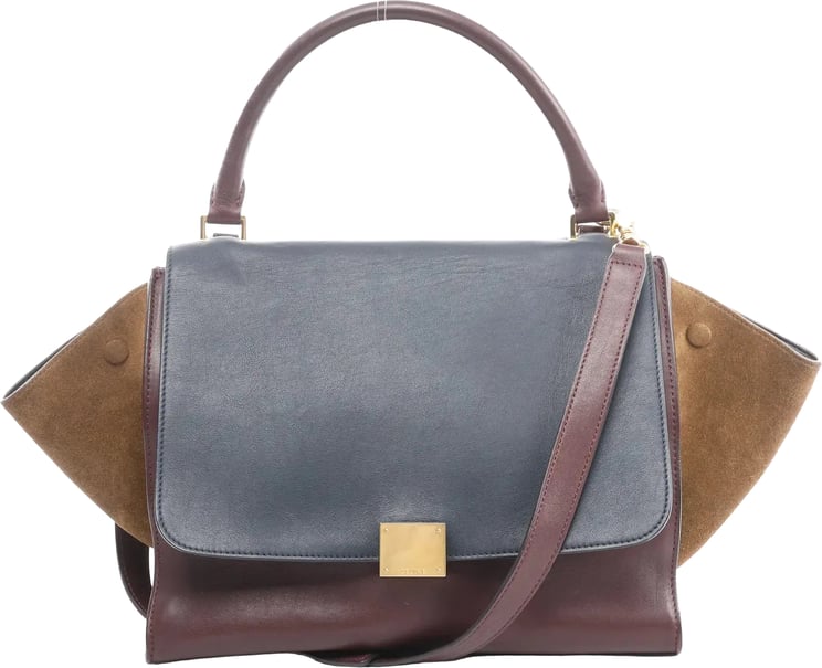 Celine CELINE Trapeze Leather x Suede 2Way Handbag in Navy Blue x Brown x Burgundy
