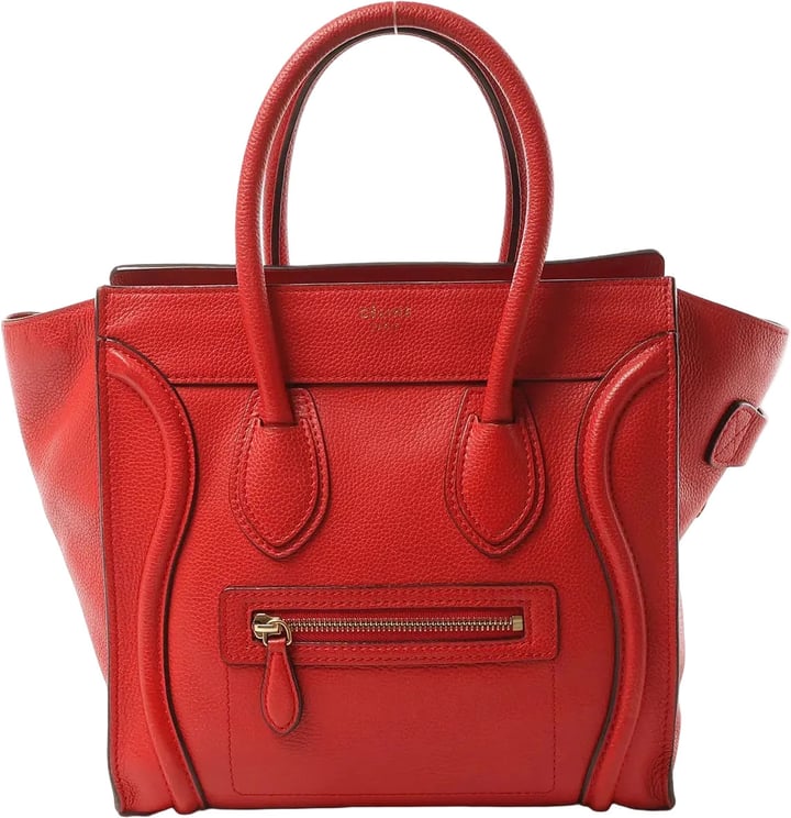 Celine CELINE Luggage Micro Leather Handbag in Red