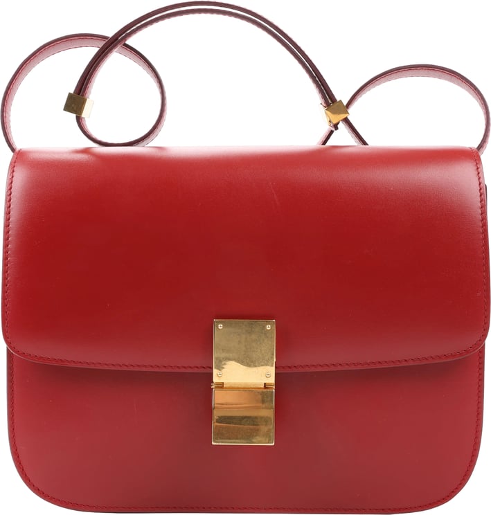 Celine CELINE Classic Box Medium Leather Crossbody Bag in Red