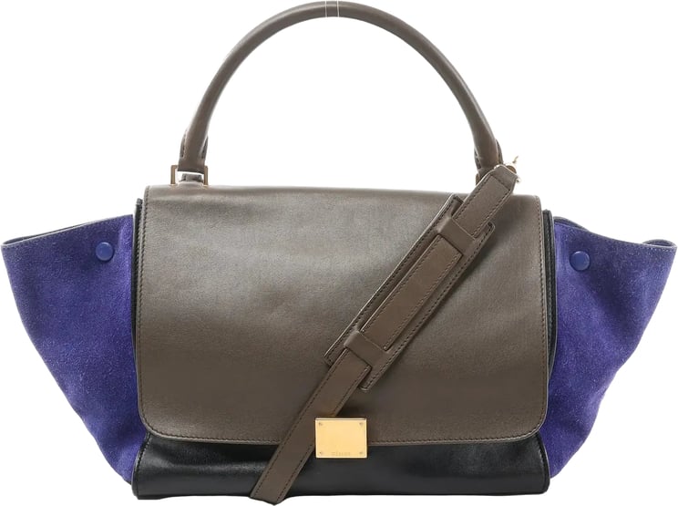 Celine CELINE Trapeze Leather x Suede 2Way Handbag in Brown x Navy Blue x Black