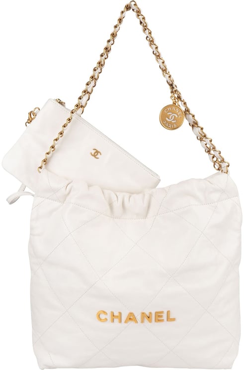 Chanel Chanel 22 White Quilted Lambskin Hobo Shoulder Bag