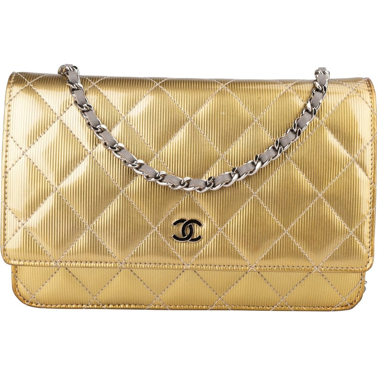 Chanel Chanel Ribbed Metallic Patent Leather Wallet On Chain Crossbody Bag