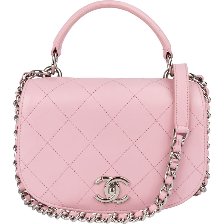 Chanel Chanel Pink Stitching Lambskin Top Handle Single Flap Crossbody Bag
