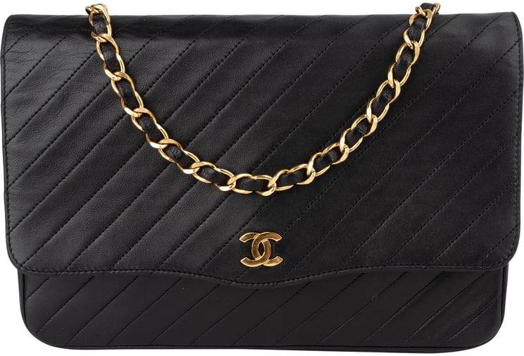 Chanel Chanel Noir Chevron Lambskin Single Flap Shoulder Bag