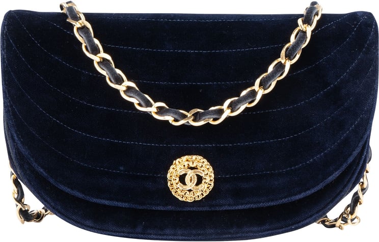 Chanel Chanel Chevron Velvet Half Moon Single Flap Crossbody Bag