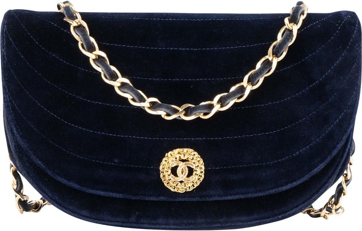 Chanel Chanel Chevron Velvet Half Moon Single Flap Crossbody Bag