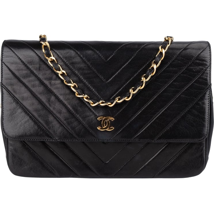 Chanel Chanel Chevron Lambskin 24K Gold Single Flap Shoulder Bag