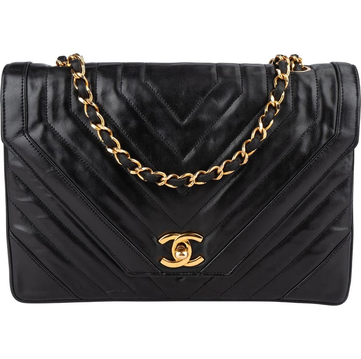 Chanel Chanel Chevron Lambskin 24K Gold Single Flap Shoulder Bag