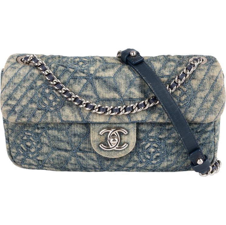 Chanel Chanel Denim Camellia Single Flap Crossbody Bag