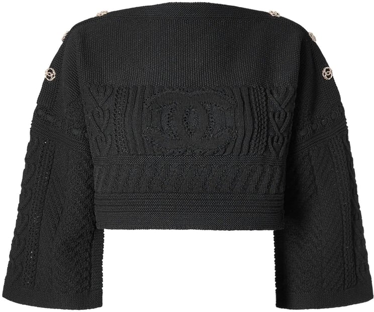 Chanel Chanel Black Knit CC Emblem Cable Cropped Sweater (FR 36 / DE 34)