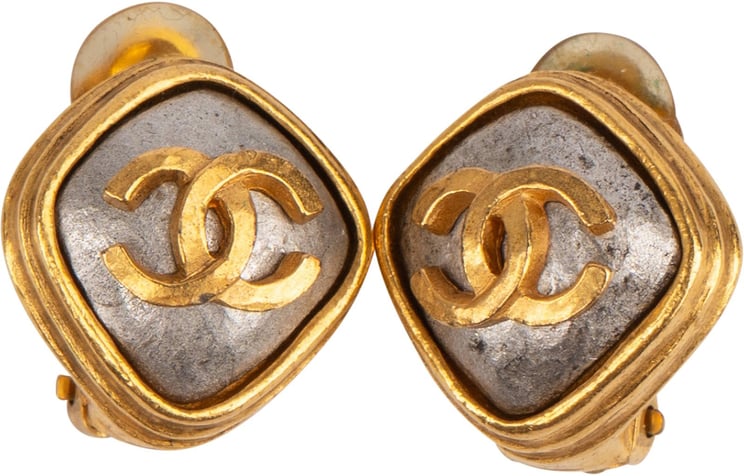 Chanel Chanel Two-Tone Square CC Emblem Clip-On Earraings