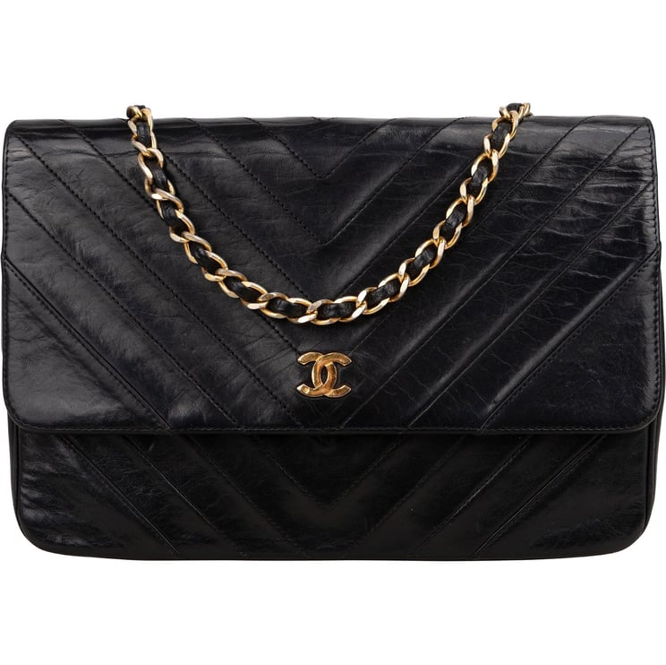Chanel Chanel Chevron Lambskin 24K Gold Single Flap Shoulder Bag
