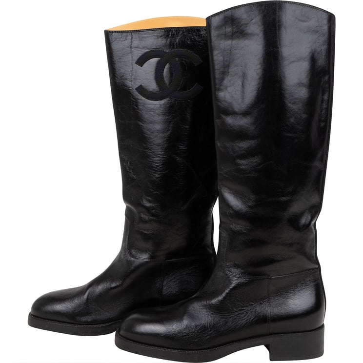 Chanel Chanel Black Leather CC Boots (39)