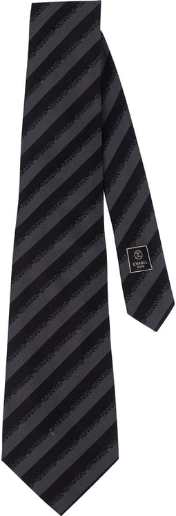 Chanel Chanel Striped Emblem Silk Tie Krawatte