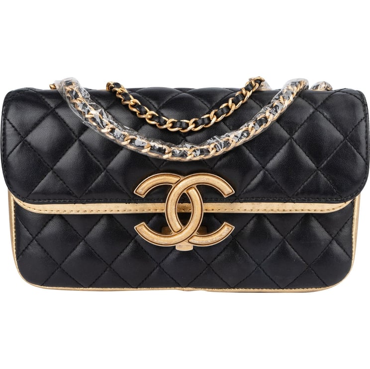 Chanel Chanel Quilted Lambskin and Metallic Leather Double Flap Crossbody Bag