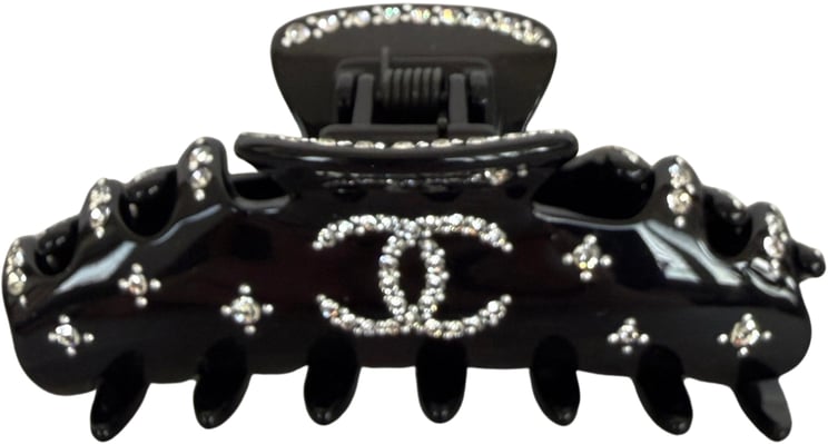 Chanel Chanel Resin Enamel Crystal CC Haarklammer schwarz / neuwertig