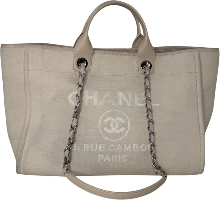 Chanel Chanel Deauville mittelgroße Tasche beige silberne Hardware 2022
