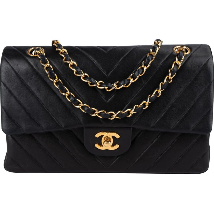Chanel Chanel Quilted Lambskin Chevron Medium 24K Gold Double Flap Shoulder Bag