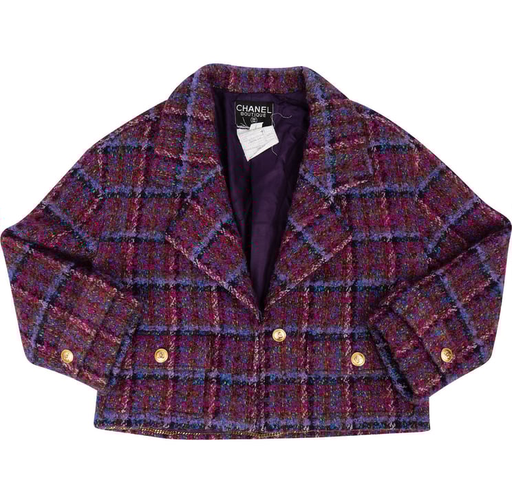 Chanel Chanel Purple Double Breasted Plaid Tweed Jacket (FR 36 / DE 34)