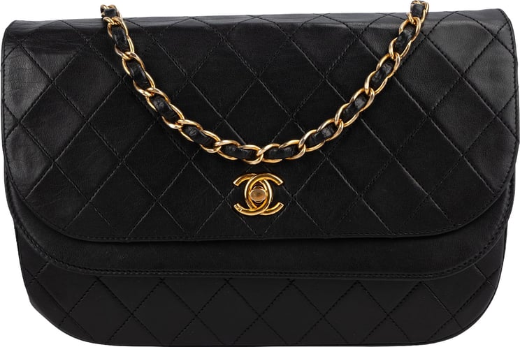 Chanel Chanel Quilted Lambskin Half Moon 24K Gold Double Flap Crossbody Bag