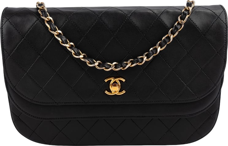 Chanel Chanel Quilted Lambskin Half Moon 24K Gold Double Flap Shoulder Bag
