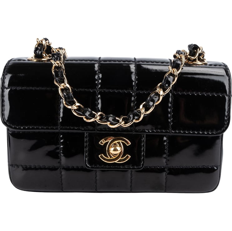 Chanel Chanel Patent Leather Chocolate Bar 24K Gold Single Flap Crossbody Bag