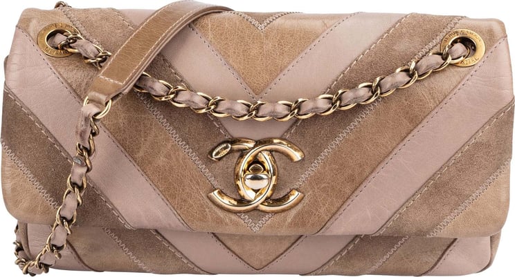 Chanel Chanel Suede Leather Chevron Patchwork Single Flap Shoulder Bag