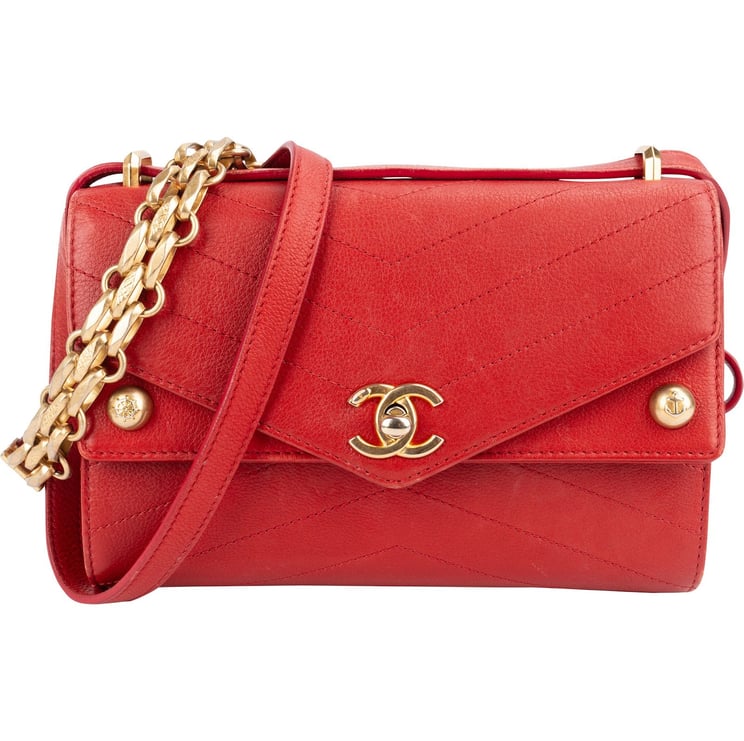 Chanel Chanel Stitched Leather Chevron Envelope Double Flap Shoulder Crossbody Bag