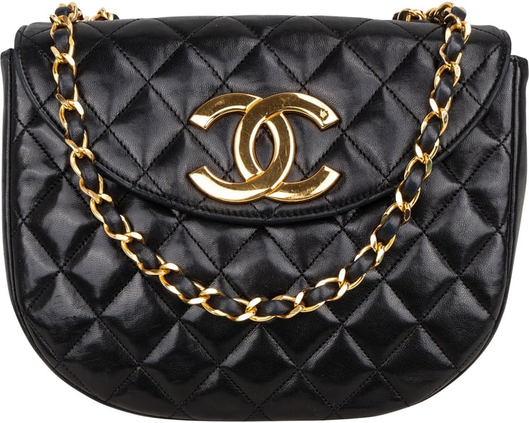 Chanel Chanel Quilted Lambskin 24K Gold Half Moon Single Flap Crossbody Bag
