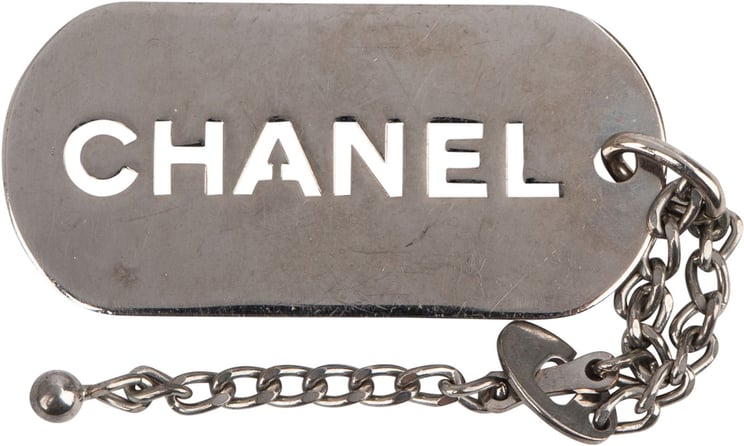 Chanel Chanel Silver Tone Dog Tag Keychain