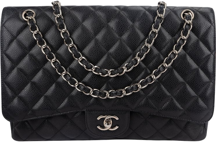 Chanel Chanel Quilted Caviar Leather Palladium Maxi Single Flap Crossbody Bag