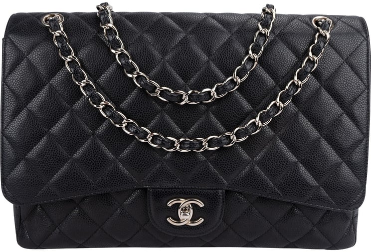 Chanel Chanel Quilted Caviar Leather Palladium Maxi Single Flap Crossbody Bag