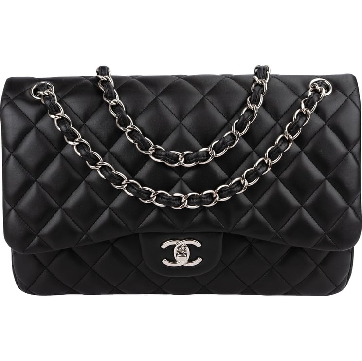 Chanel Chanel Quilted Lambskin Palladium Jumbo Double Flap Crossbody Bag