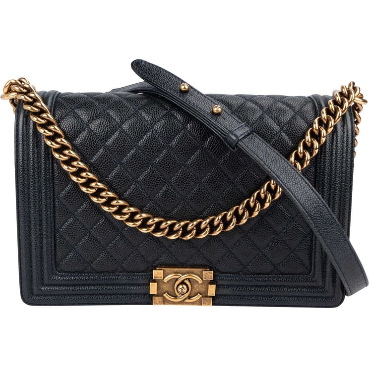 Chanel Chanel Quilted Navy Caviar Leather Large Boy Single Flap Crossbody Bag