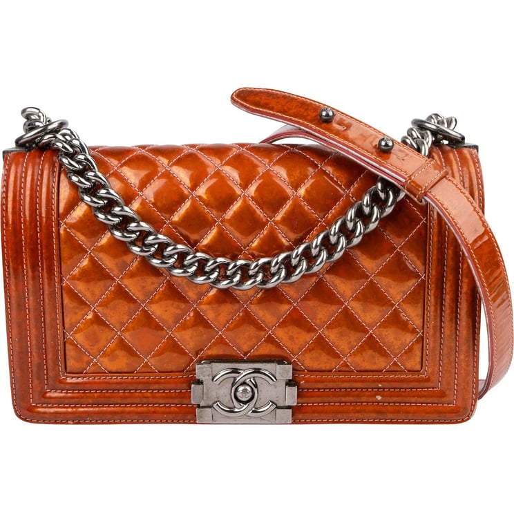 Chanel Chanel Quilted Patent Leather Medium Boy Crossbody Bag