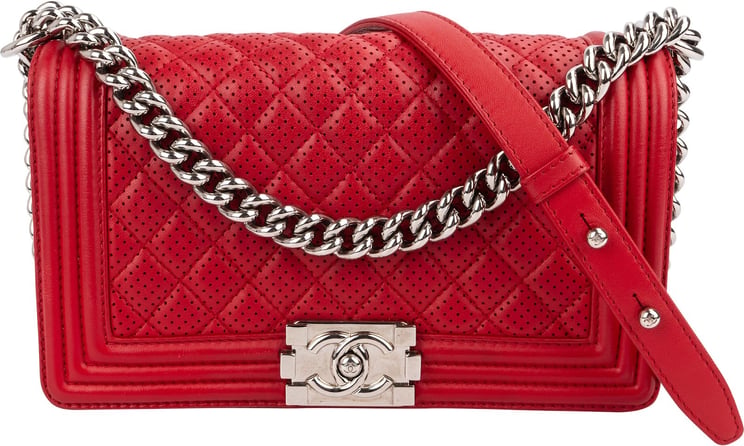 Chanel Chanel Perforated Quilted Lambskin Palladium Medium Boy Crossbody Bag