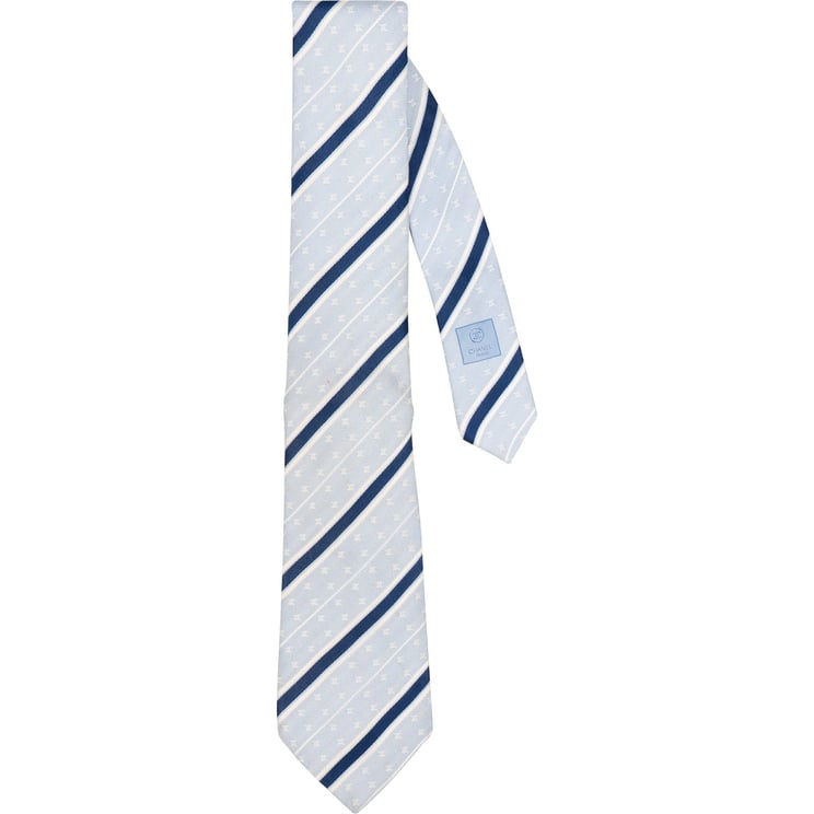 Chanel Chanel Striped Emblem CC Silk Tie Krawatte