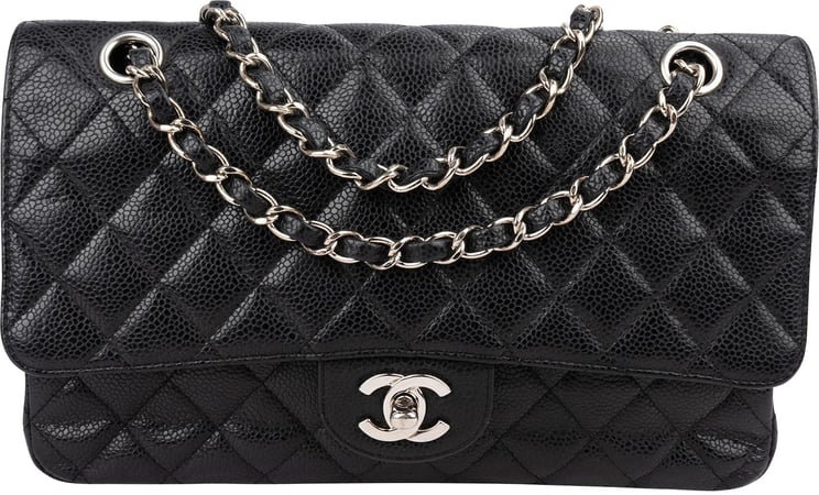 Chanel Chanel Quilted Caviar Leather Palladium Medium Double Flap Shoulder Bag