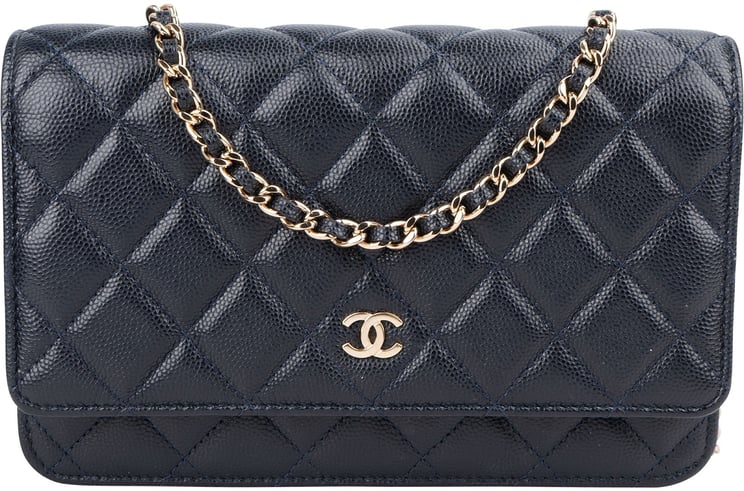 Chanel Chanel Dark Blue Quilted Caviar Leather Wallet On Chain Crossbody Bag