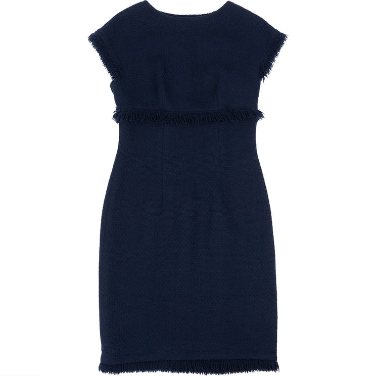Chanel Chanel Navy Wool Tweed Fringed Button Vintage Dress (DE34 / FR36)