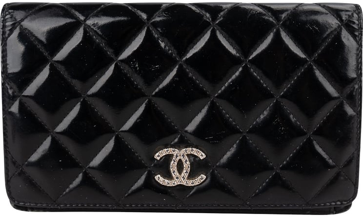 Chanel Chanel Quilted Patent Leather Crystal CC Flap Wallet