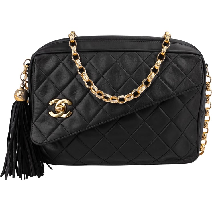 Chanel Chanel Quilted Lambskin Tassel Camera 24K Gold Crossbody Bag