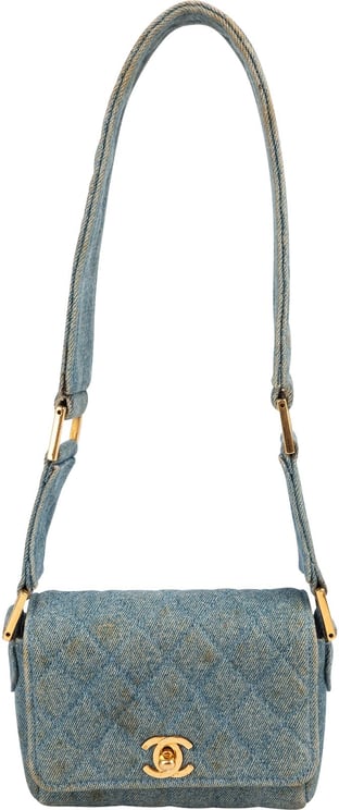 Chanel Chanel Iconic Quilted Denim 24K Gold Single Flap Runaway Shoulder Bag