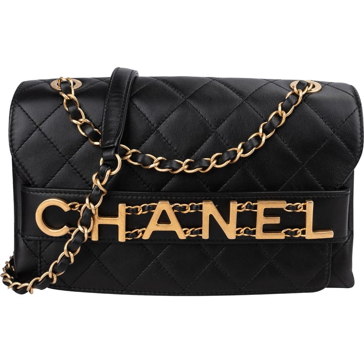 Chanel Chanel Quilted Lambskin Chain Spellout Letters Single Flap Crossbody Bag
