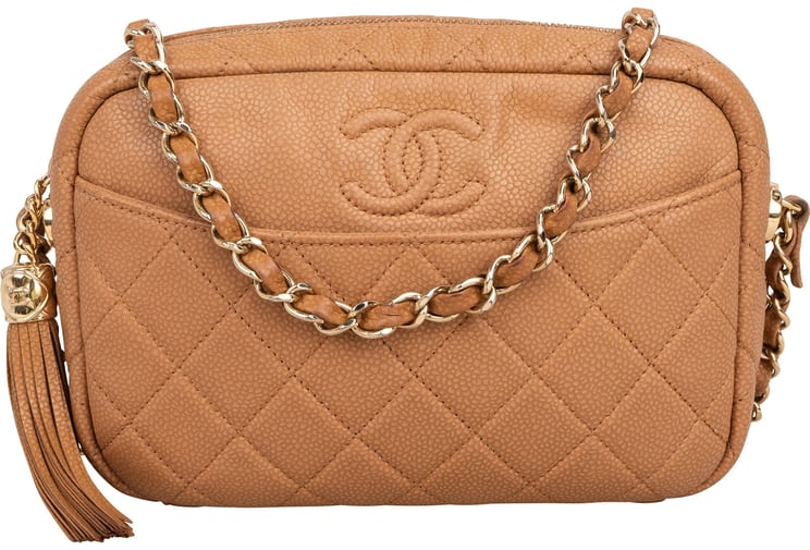 Chanel Chanel Quilted Caviar Leather Tassel Camera Crossbody Bag