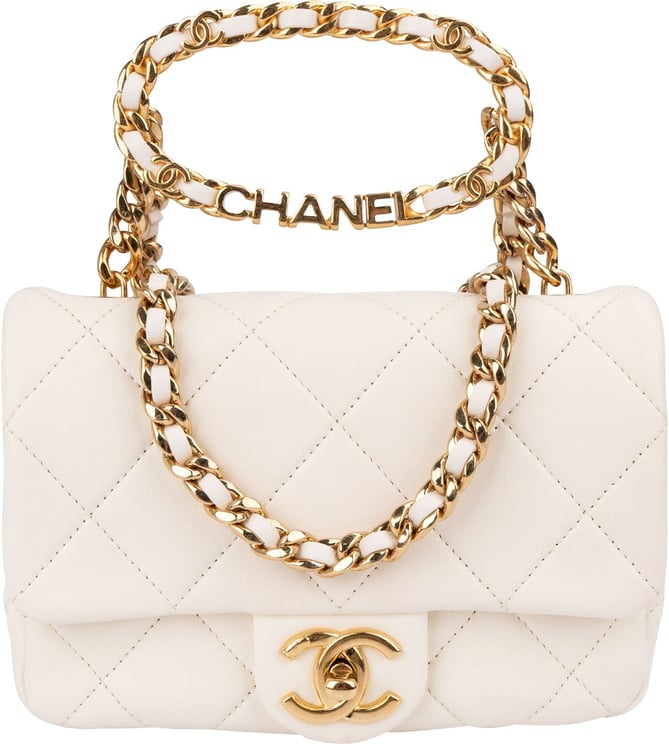 Chanel Chanel White Quilted Lambskin Mini Rectangular Flap Top Handle Crossbody Bag
