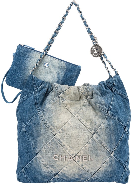 Chanel Chanel 22 Quilted Denim Chanel  Tote Shoulder Bag